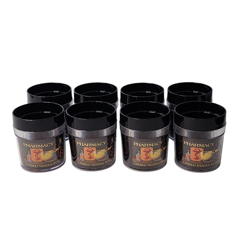 Vintage Thermo Serv Pharmacy 8 Cent Postage Stamp Set Of 8 Cups